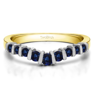 0.43 Ct. Sapphire Nine Stone Bar Set Shadow Band in Two Tone Gold