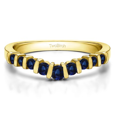 0.43 Ct. Sapphire Nine Stone Bar Set Shadow Band in Yellow Gold