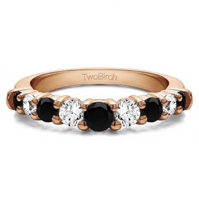 0.5 Ct. Black and White Nine Round Stone Double Shared Prong Curved Shadow Band in Rose Gold