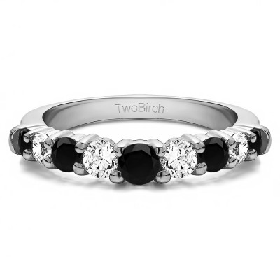 0.25 Ct. Black and White Nine Round Stone Double Shared Prong Curved Shadow Band