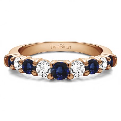 0.5 Ct. Sapphire and Diamond Nine Round Stone Double Shared Prong Curved Shadow Band in Rose Gold