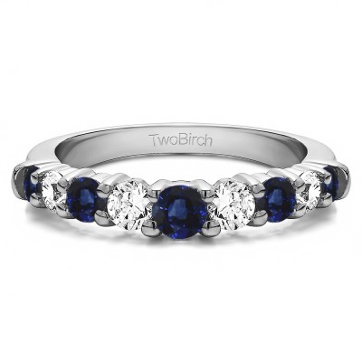 0.25 Ct. Sapphire and Diamond Nine Round Stone Double Shared Prong Curved Shadow Band