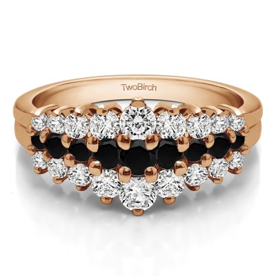0.99 Carat Black and White Domed Three Row Shared Prong Anniversary Ring  in Rose Gold