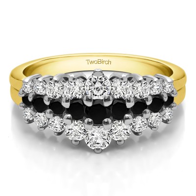 0.24 Carat Black and White Domed Three Row Shared Prong Anniversary Ring  in Two Tone Gold