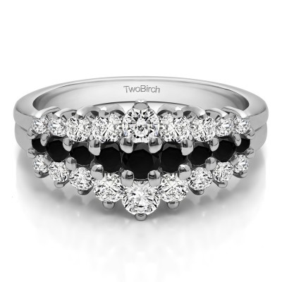 0.99 Carat Black and White Domed Three Row Shared Prong Anniversary Ring