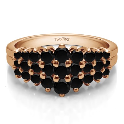 0.24 Carat Black Domed Three Row Shared Prong Anniversary Ring  in Rose Gold