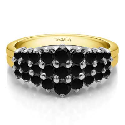 0.24 Carat Black Domed Three Row Shared Prong Anniversary Ring  in Two Tone Gold