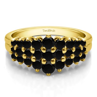 0.24 Carat Black Domed Three Row Shared Prong Anniversary Ring  in Yellow Gold