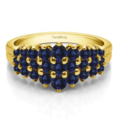 0.24 Carat Sapphire Domed Three Row Shared Prong Anniversary Ring  in Yellow Gold