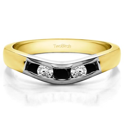 0.41 Ct. Black and White Five Channel Set Stone Curved Wedding Ring Guard in Two Tone Gold