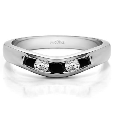0.41 Ct. Black and White Five Channel Set Stone Curved Wedding Ring Guard