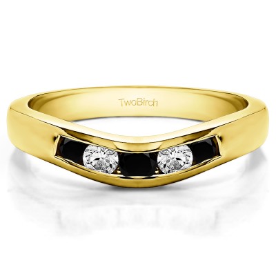 0.41 Ct. Black and White Five Channel Set Stone Curved Wedding Ring Guard in Yellow Gold