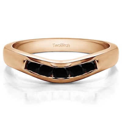 0.41 Ct. Black Five Channel Set Stone Curved Wedding Ring Guard in Rose Gold