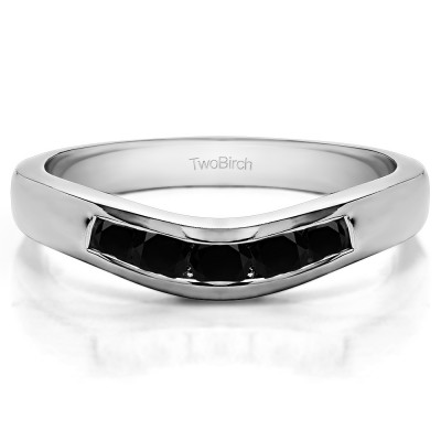 0.41 Ct. Black Five Channel Set Stone Curved Wedding Ring Guard