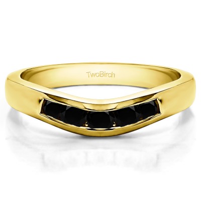0.41 Ct. Black Five Channel Set Stone Curved Wedding Ring Guard in Yellow Gold