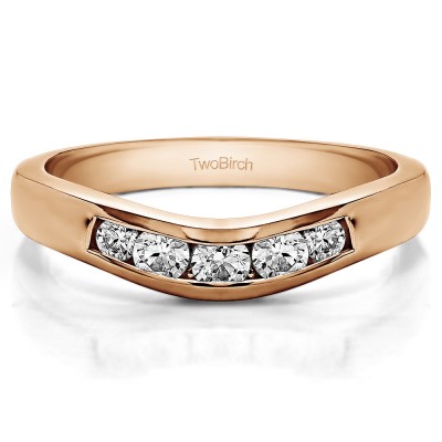0.41 Ct. Five Channel Set Stone Curved Wedding Ring Guard in Rose Gold