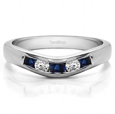 0.41 Ct. Sapphire and Diamond Five Channel Set Stone Curved Wedding Ring Guard