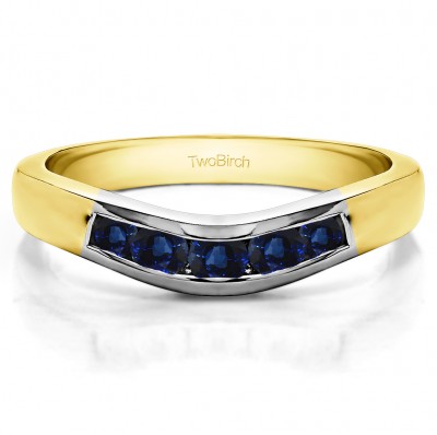 0.41 Ct. Sapphire Five Channel Set Stone Curved Wedding Ring Guard in Two Tone Gold