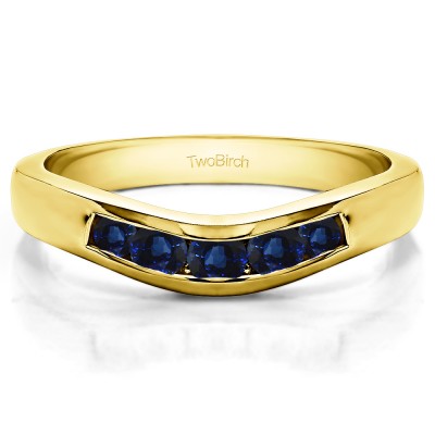 0.41 Ct. Sapphire Five Channel Set Stone Curved Wedding Ring Guard in Yellow Gold