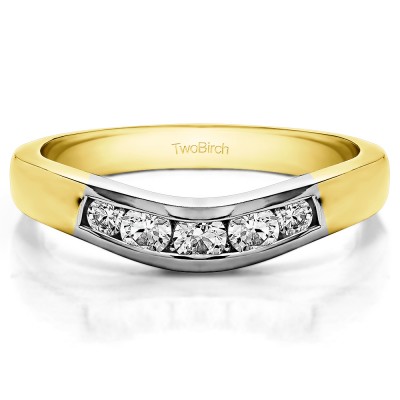 0.41 Ct. Five Channel Set Stone Curved Wedding Ring Guard in Two Tone Gold