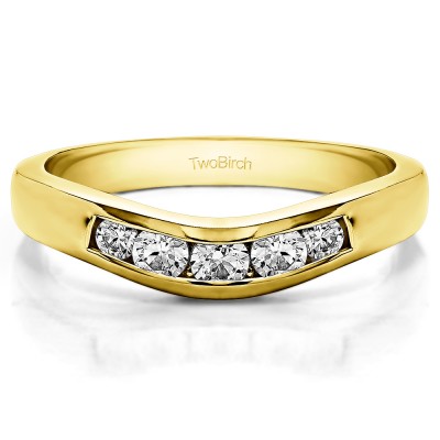0.41 Ct. Five Channel Set Stone Curved Wedding Ring Guard in Yellow Gold