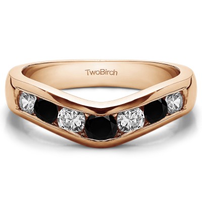 0.75 Ct. Black and White Traditional Style Contour Wedding Band in Rose Gold