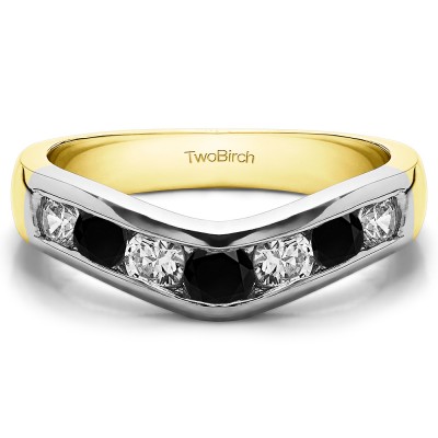 0.44 Ct. Black and White Traditional Style Contour Wedding Band in Two Tone Gold