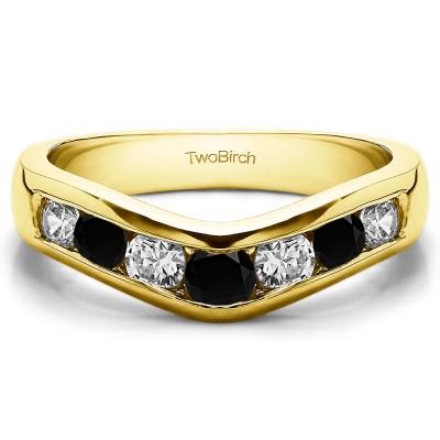 0.44 Ct. Black and White Traditional Style Contour Wedding Band in Yellow Gold