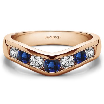 0.75 Ct. Sapphire and Diamond Traditional Style Contour Wedding Band in Rose Gold