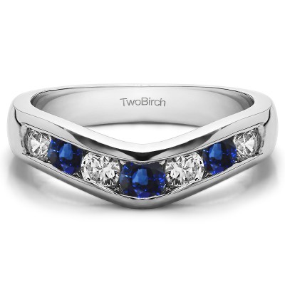 0.44 Ct. Sapphire and Diamond Traditional Style Contour Wedding Band
