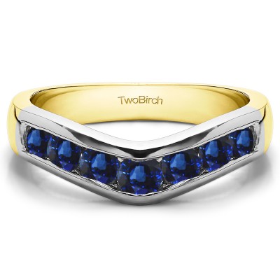 0.44 Ct. Sapphire Traditional Style Contour Wedding Band in Two Tone Gold