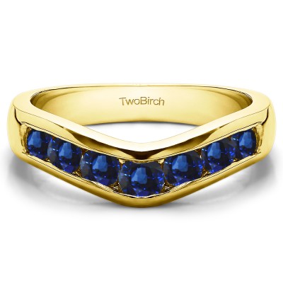 0.75 Ct. Sapphire Traditional Style Contour Wedding Band in Yellow Gold