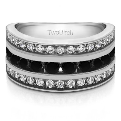 2 Carat Black and White Three Row Channel Set Anniversary Ring