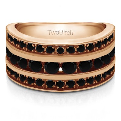2 Carat Black Three Row Channel Set Anniversary Ring in Rose Gold