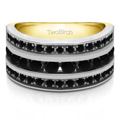 2 Carat Black Three Row Channel Set Anniversary Ring in Two Tone Gold