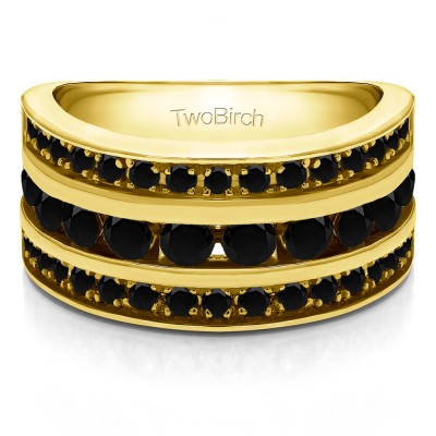 2 Carat Black Three Row Channel Set Anniversary Ring in Yellow Gold