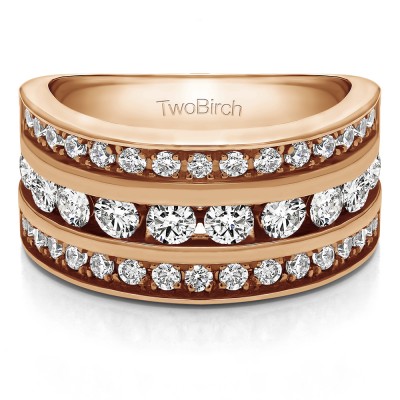 2 Carat Three Row Channel Set Anniversary Ring in Rose Gold