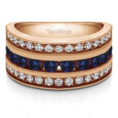 2 Carat Sapphire and Diamond Three Row Channel Set Anniversary Ring in Rose Gold