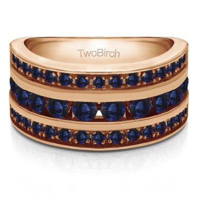 2 Carat Sapphire Three Row Channel Set Anniversary Ring in Rose Gold