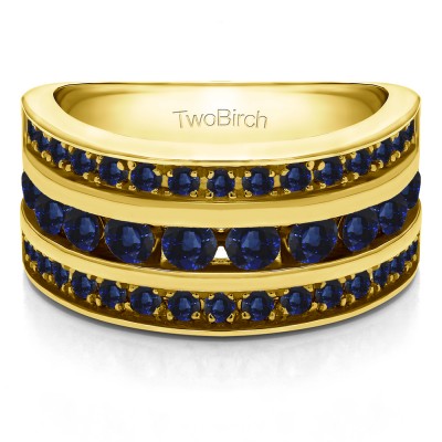 2 Carat Sapphire Three Row Channel Set Anniversary Ring in Yellow Gold