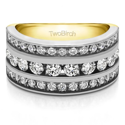 2 Carat Three Row Channel Set Anniversary Ring in Two Tone Gold