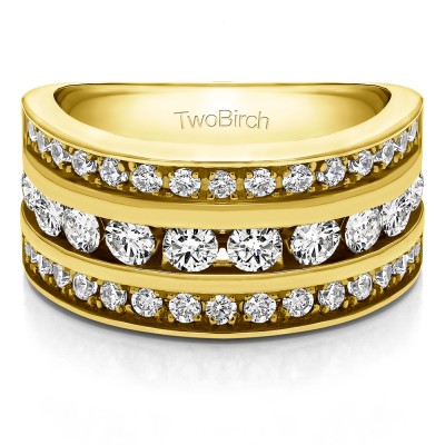 2 Carat Three Row Channel Set Anniversary Ring in Yellow Gold