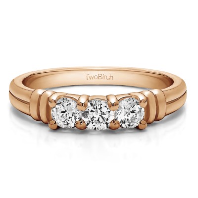 0.48 Carat Three Stone U Set Ribbed Shank Wedding Ring  in Rose Gold