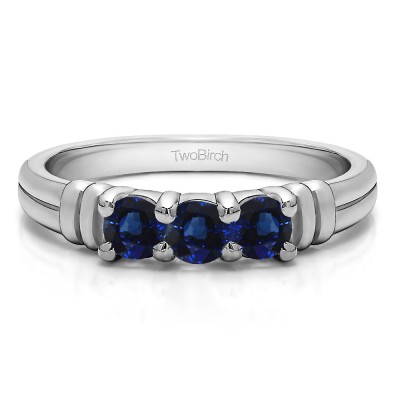 0.48 Carat Sapphire Three Stone U Set Ribbed Shank Wedding Ring