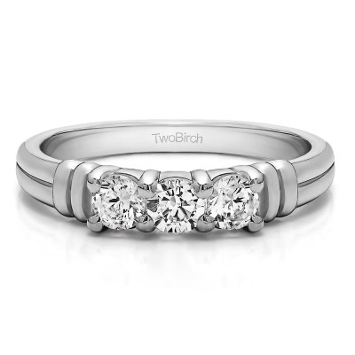 0.48 Carat Three Stone U Set Ribbed Shank Wedding Ring With Cubic Zirconia Mounted in Sterling Silver.(Size 7)