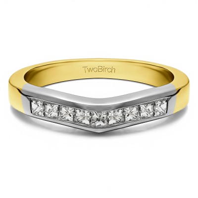 0.75 Ct. Nine Princess Channel Set Contoured Tracer Band in Two Tone Gold