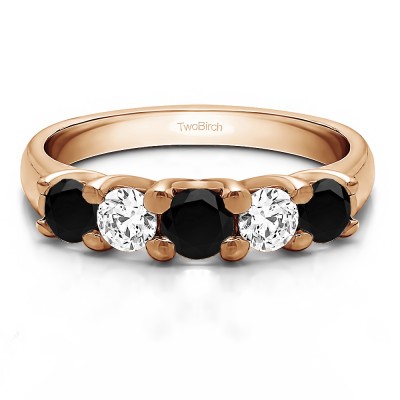 0.48 Carat Black and White Five Stone Trellis Set Wedding Ring in Rose Gold