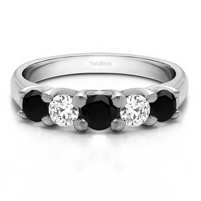 0.48 Carat Black and White Five Stone Trellis Set Wedding Ring