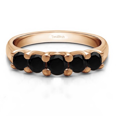 0.48 Carat Black Five Stone Trellis Set Wedding Ring in Rose Gold