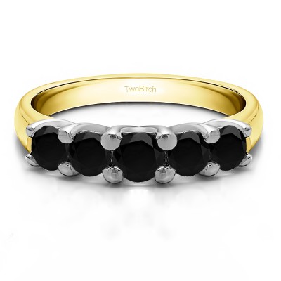 0.48 Carat Black Five Stone Trellis Set Wedding Ring in Two Tone Gold